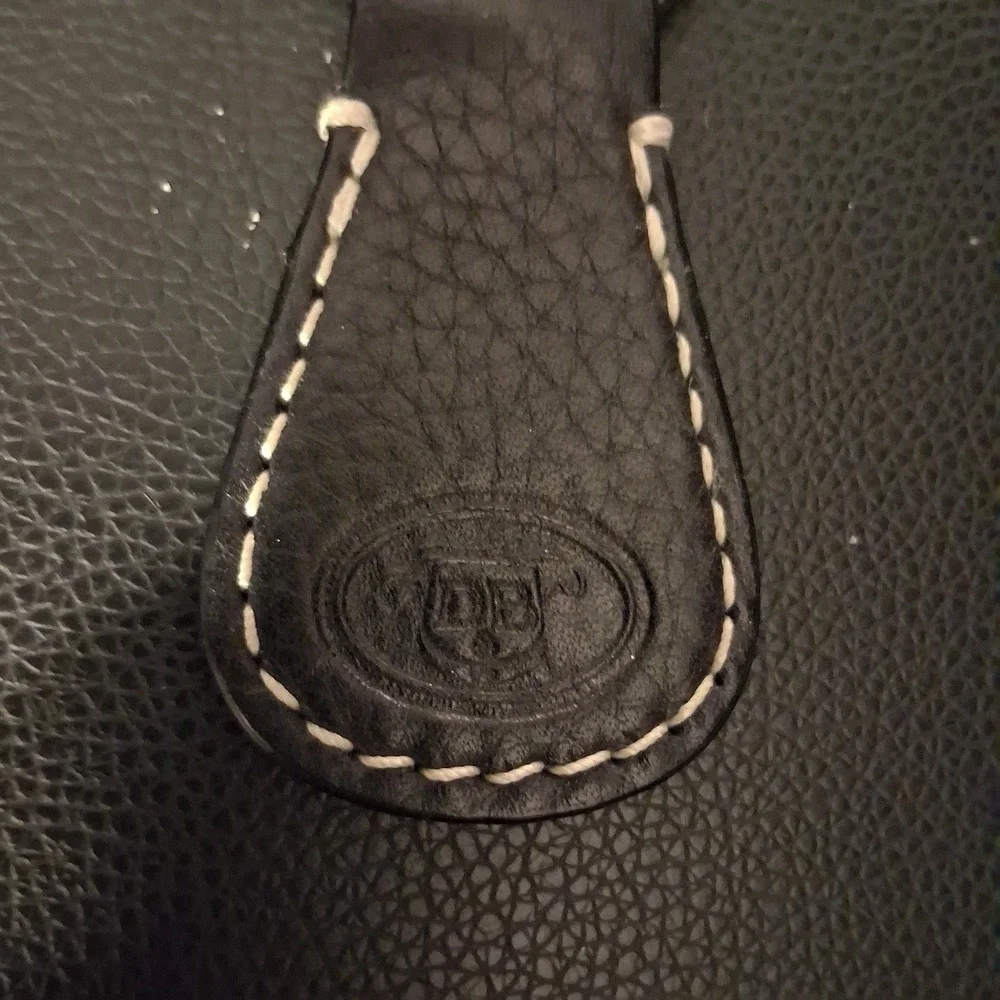 Vintage Dooney & Bourke Dark Brown Leather Logo Hangtag Key Chain Ring FOB